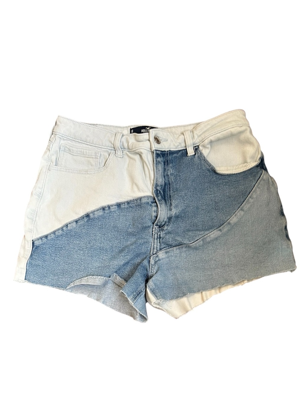 Hollister Two-Tone White & Blue Patchwork Denim Shorts